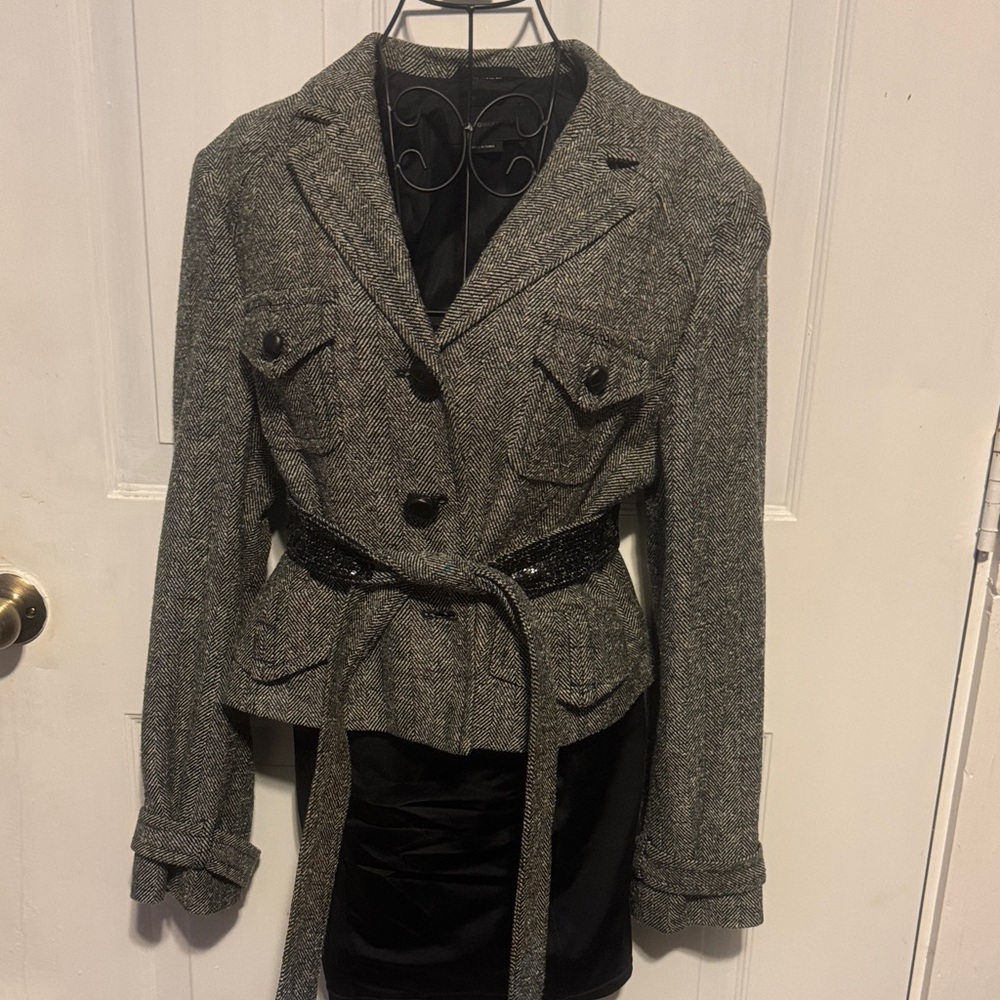 BCBGMaxAzria Charcoal Tweed Blazer with Belt